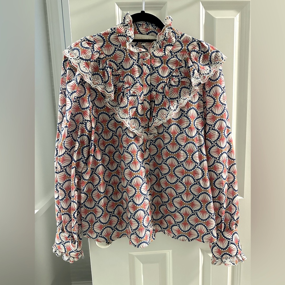 CABALLERO ruffle collar button down top